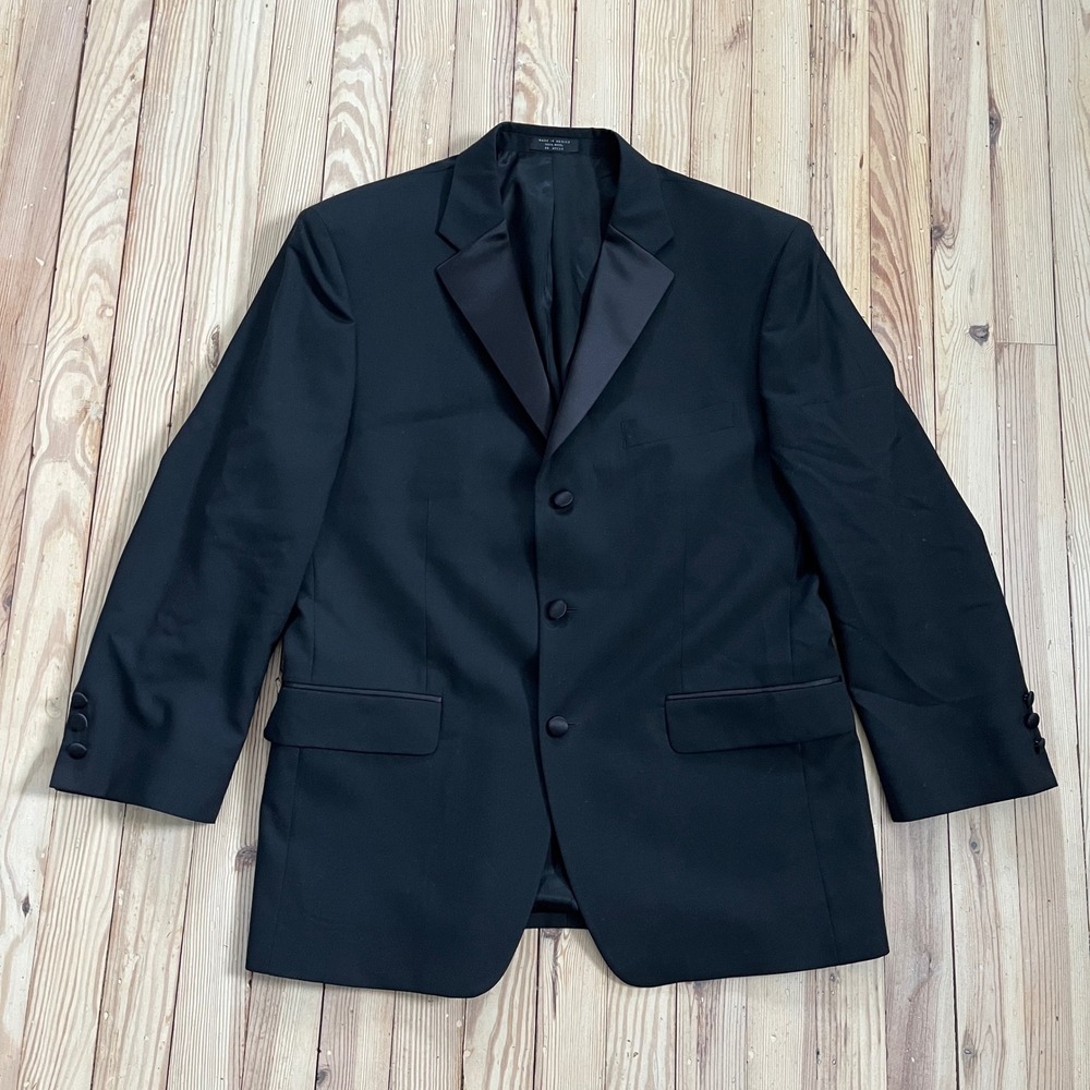 Jones New York Classic Mens 42S Tuxedo Jacket 100% Wool Black 3Button Peak Lapel